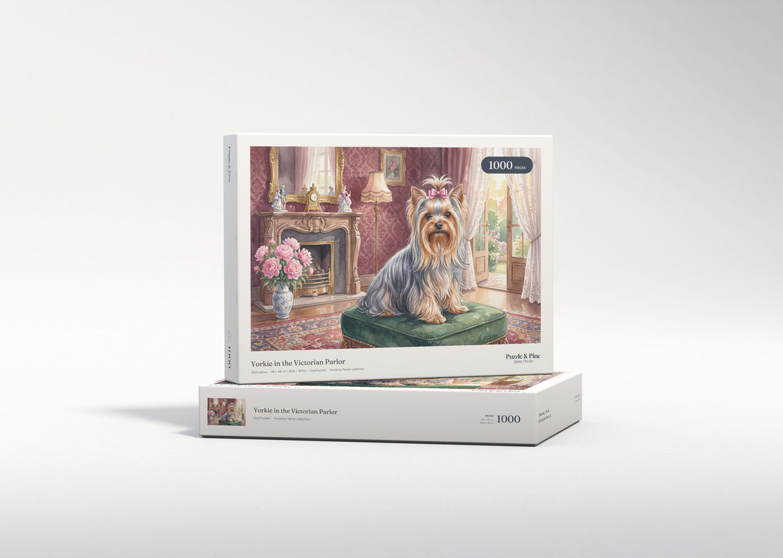 Yorkie in the Victorian Parlor jigsaw puzzle - gift box