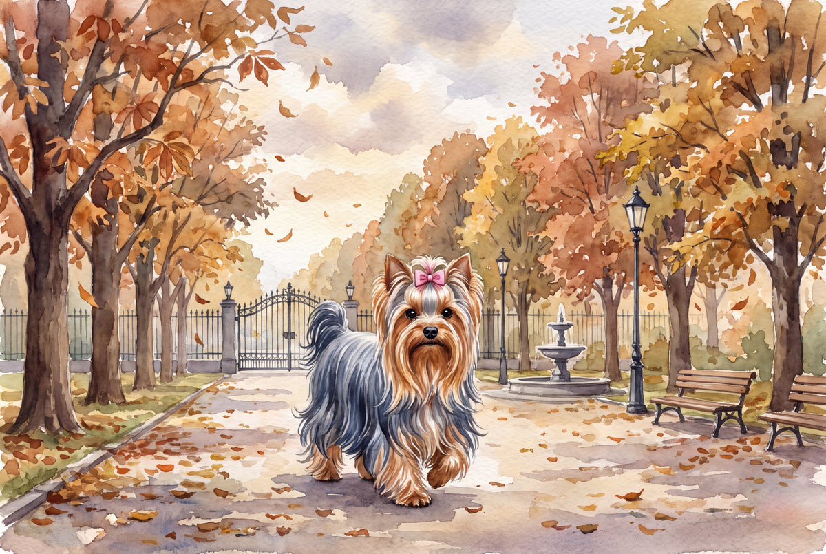 Yorkie on the Autumn Park Stroll jigsaw puzzle