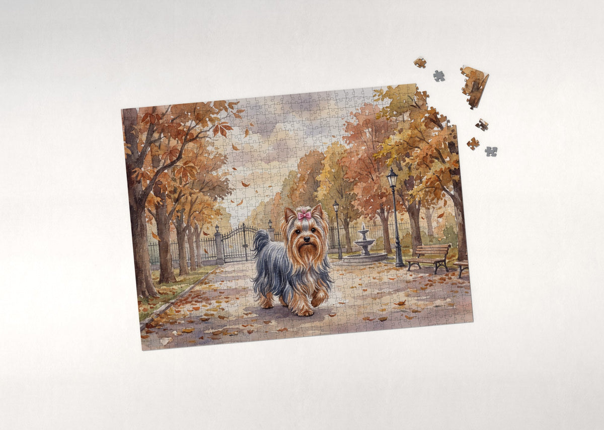 Yorkie on the Autumn Park Stroll jigsaw puzzle - puzzle with loose pieces
