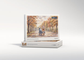 Yorkie on the Autumn Park Stroll jigsaw puzzle - gift box