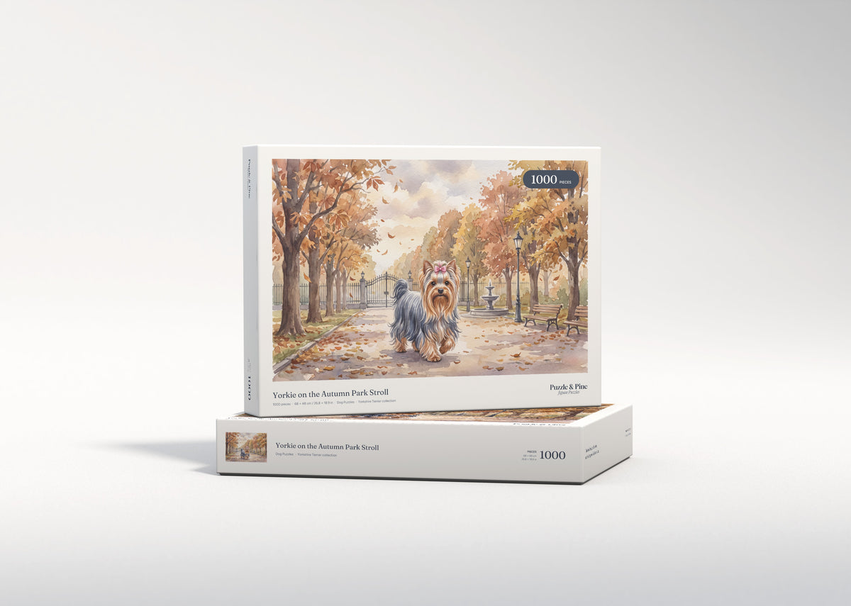 Yorkie on the Autumn Park Stroll jigsaw puzzle - gift box