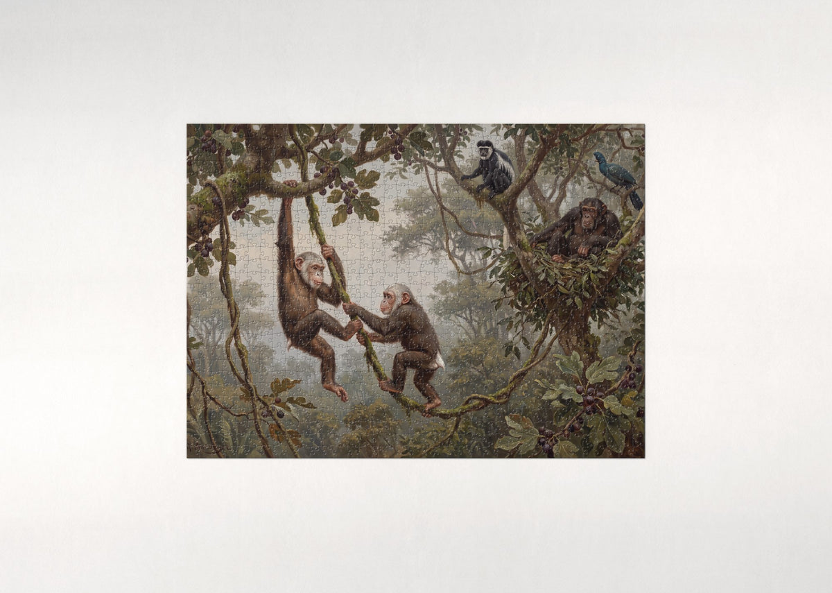 Young Chimpanzees Playing in the Canopy jigsaw puzzle - flat puzzle