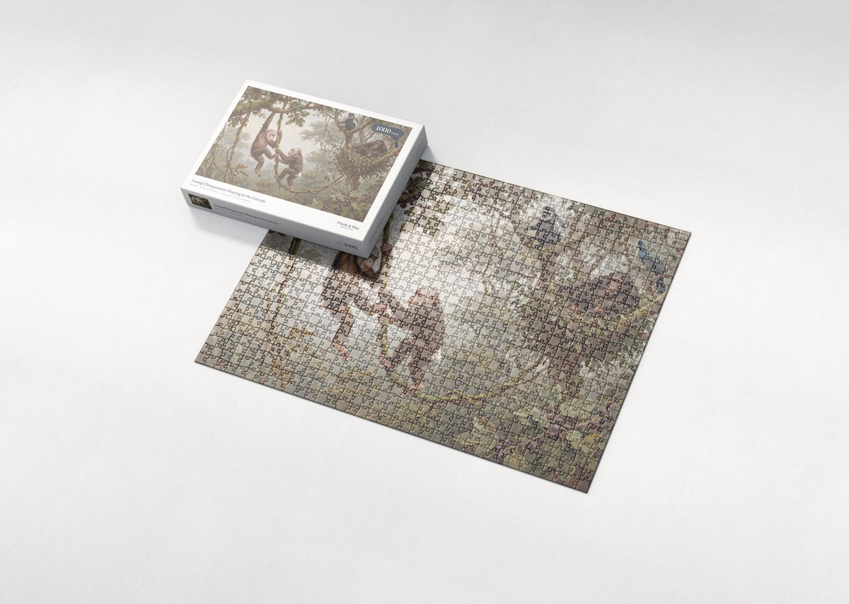 Young Chimpanzees Playing in the Canopy jigsaw puzzle - box and puzzle