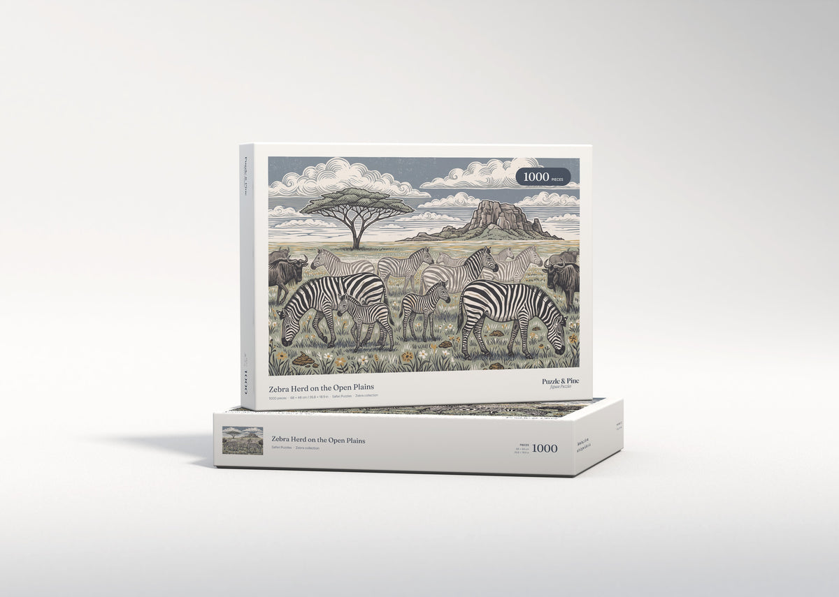 Zebra Herd on the Open Plains jigsaw puzzle - gift box
