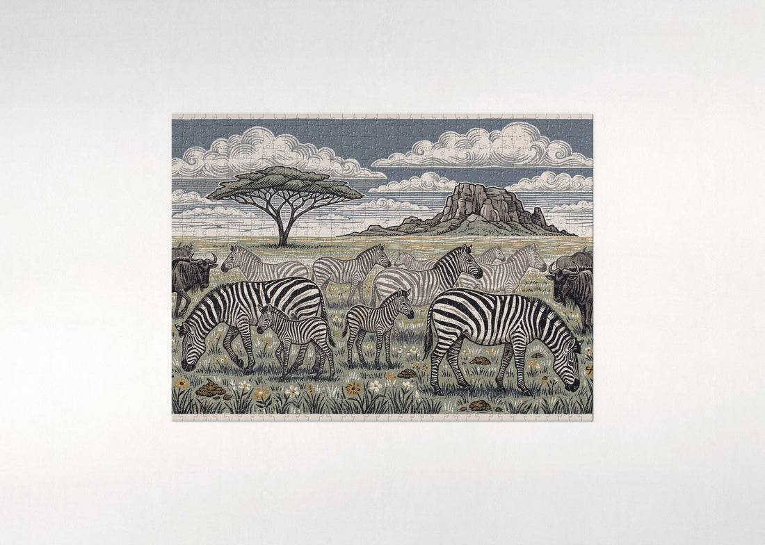 Zebra Herd on the Open Plains jigsaw puzzle - gift box