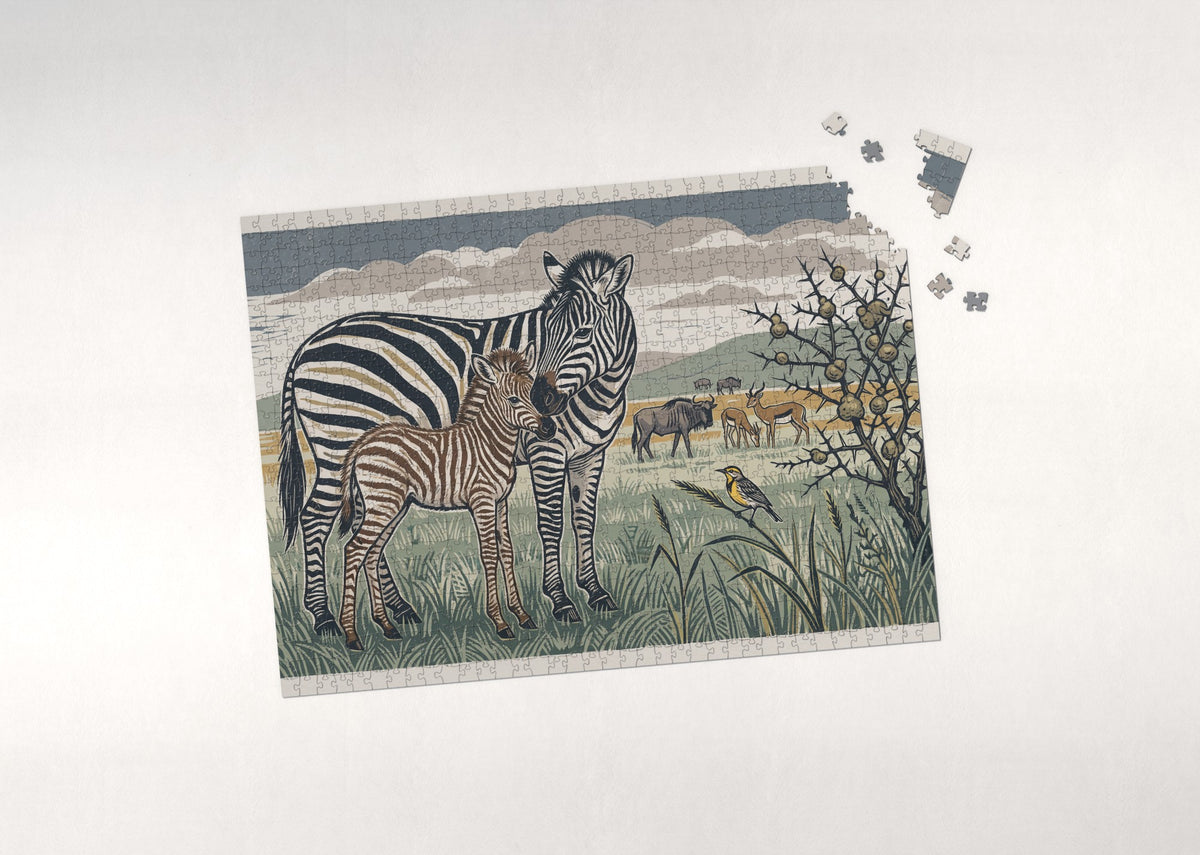 Zebra Mother and Foal in the Grass jigsaw puzzle - puzzle with loose pieces