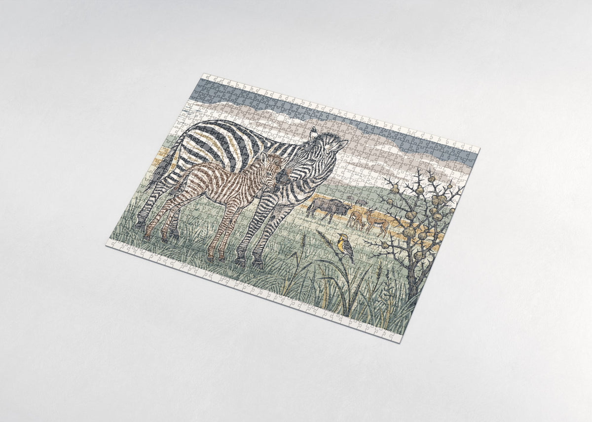 Zebra Mother and Foal in the Grass jigsaw puzzle - assembled puzzle