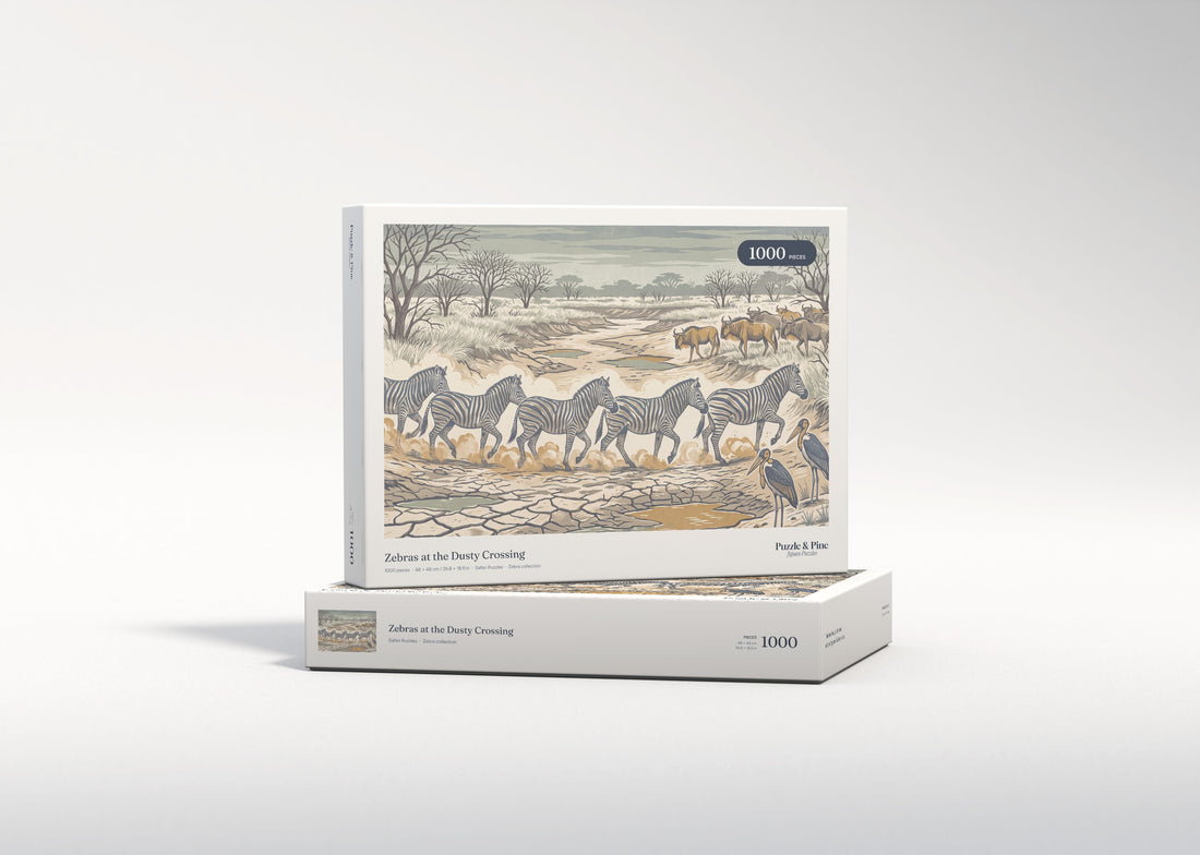 Zebras at the Dusty Crossing jigsaw puzzle - gift box