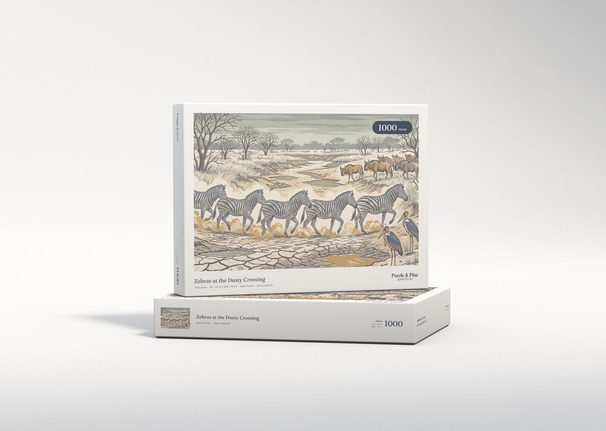 Zebras at the Dusty Crossing jigsaw puzzle - gift box