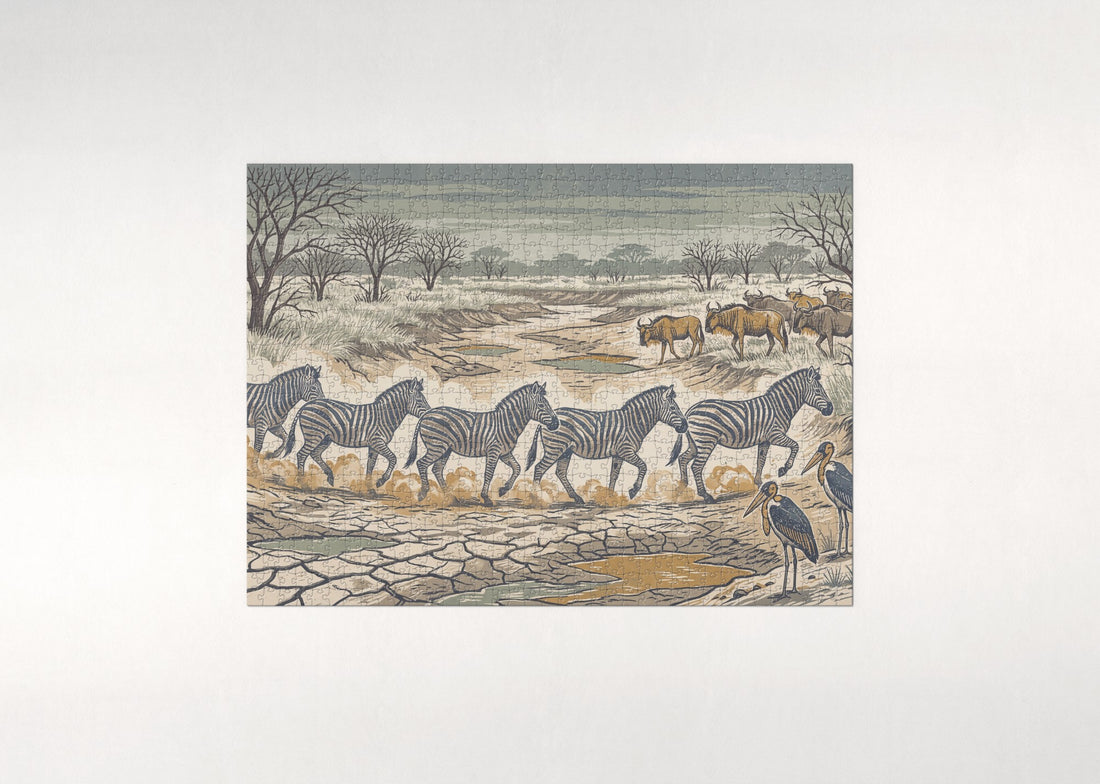 Zebras at the Dusty Crossing jigsaw puzzle - gift box