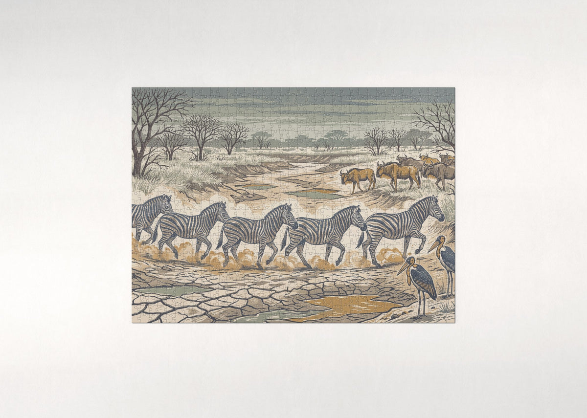 Zebras at the Dusty Crossing jigsaw puzzle - flat puzzle
