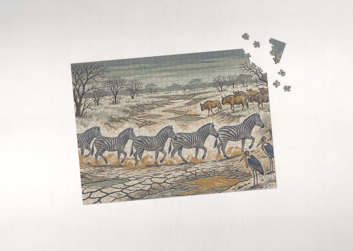 Zebras at the Dusty Crossing jigsaw puzzle - puzzle with loose pieces