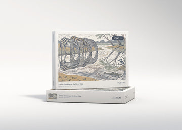 Zebras Drinking at the River Edge jigsaw puzzle - gift box