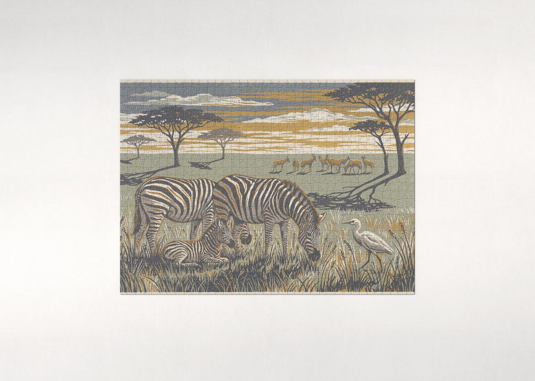Zebras Grazing in the Golden Light jigsaw puzzle - gift box